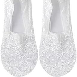 Womens 1 Pairs No Show Low Cut Cotton Lace Non Slip Socks-image-4