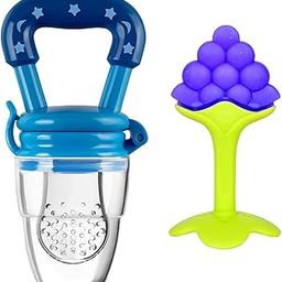 BabyBee Silicone Fruit Shape Teether and Fruit Nibbler for Baby 6-12 Months Baby Teether and Nibbler 3-6 Months Babies Combo Pack Color Blue Set-33