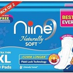 Niine Naturally Soft Ultra Thin XL Sanitary Pads for Women| 80 Pads, Pack of 2| 275mm Long| Cottony Soft Top Cover| Fast Absorption| With Fluid Lock Gel Technology| With Free Biodegradable Disposable Bags-picture-14