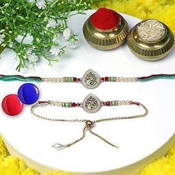 Oblivion Fridge Magnet with Rakhi for Brother & Bhabhi – Multicolor Mix Design Rakhi for Bhai 1 Pc & Lumba for Bhabhi 1 Pc with Silver Color Coin and Greeting Card, Traditional Raksha Bandhan Combo-image-87