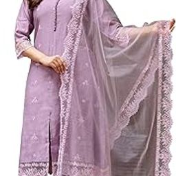 Women's Art Silk Embroidery A line Kurta Pant with Dupatta Salwar Suit Set-image-22