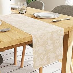 Encasa XO Table Runner for 4 Seater Dining- Beige Floral Printed | Chambray Cotton | Size 32X150 Cm | X-Small-12