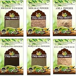 Birju Mahavir Reetha, Amla, Shikakai, Bhringraj, jatamansi, brahmi 100 gram each, Natural, COMBO 1 (BMKB-104)-image-60