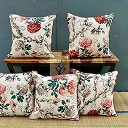 Shopping Tree Multi Colour Pillow Cover Bedroom & Living Room Flower Print Cotton Cushion Covers Set of 5 (60x60 Cms or 24x24 Inch)(Red)-image-93