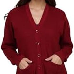 Women's V-Neck Button-Front Cardigan, Full Sleeve, Wool Blend, Longline Style-3
