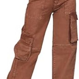 Women Cargo Jeans | High Waist Stretchable Wide Leg Straight Fit Denim| Boyfriend Jeans for Women-image-70