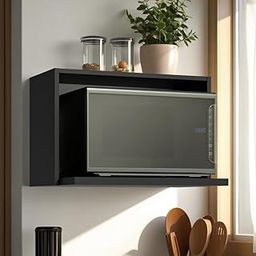 Madesa Modular Kitchen Microwave Compartment, 1 Wall Hanging Cabinet - Black-image-2