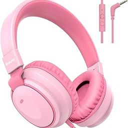 Mokata Headphone Kids Volume Limited 85/96dB Wired Over-Ear/On-Earr Foldable Headset with Inline Cable Aux 3.5mm Cord Mic for Boy Girl Child School PC Notebook Tablet Pink-image-5
