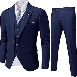 Men's 3 Piece Suit Blazer Slim Fit One Button Notch Lapel Dress Business Wedding Party Jacket Vest Pants & Tie Set Deep Blue, S, 5'7-5'10, 140-160lbs-image-27