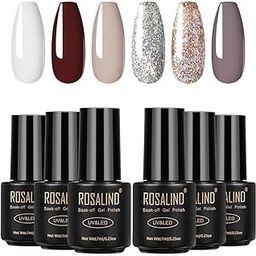 ROSALIND Gorgeous & Classic Gel Nail Polish 6 Pcs Set Soak Off UV LED Gel Polish Art Manicure Kit, 7ml Mini Bottle-picture-16