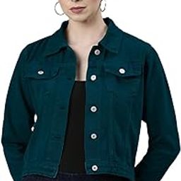 SHOWOFF Women's Spread Collar Turquoise Blue Solid Denim Jacket-GZ-5598_Teal-image-3