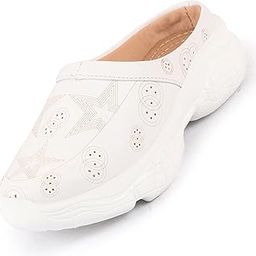 Women's Laser Cut Star Back Open Slip-On Mules Shoes-17