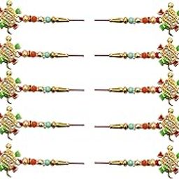 Colorful Turtle Rakhi with Green & Red Enamel and Stonework – Raksha Bandhan Traditional Rakhi Thread-44