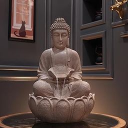 Swadeshi Decors 2 Feet Buddha Water Fountain with LED Lights | Indoor & Outdoor Decor | Meditating Buddha Statue with Fountain for Home, Office & Garden Decor | Vastu & Positive Energy (Beige)-image-52