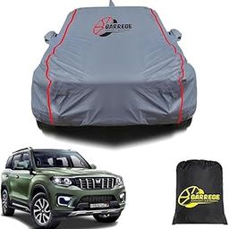 GARREGE Waterproof Car Body Cover Compatible with Mahindra Scorpio-N with Mirror and Antenna Pocket, Triple Stitched (Heat Resistant US Grey with Red Piping)-image-70