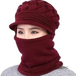 Stylish Women's Winter Woolen Warm and Snow Proof Soft Snow Ski Visor Neckwarm and Scarf Set (Fur Inside) (Pack of 1) (Marron)-3