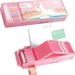 Kiddie Galaxia Multifunctional Cute Unicorn School Pencil Box for Girls - Multi Compartment Button Operated Unicorn Compass Box, Stationary Items- Pencil Case & Geometry Box for Kids-picture-0