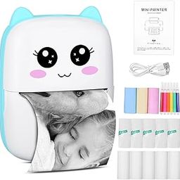 Mini Printer, Pocket Printer, Portable Photo Printer, Wireless Thermal Printer for Smartphone Bluetooth with 13 Rolls of Paper, Sticker Printer for Journal, Study, Notes, Pictures, Photos Blue-11