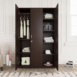 Nilkamal Willy Neo 3 Door Wardrobe Without Mirror | Engineered Wood Almirah |1 Hanging Rod & 8 Storage Shelves in Cabinet | Wenge-12