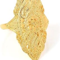 Missmister Gold plated Handmade carving Long Oval Finger cuff Tradittional Finger ring Women Fashion-image-3