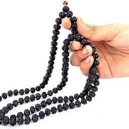 Original Rudraksha Panchmukhi Mala (Black, 9-10mm) for Wearing and Japa Mala (5 Mukhi Mala, 108 Beads Mala Rosary Garland) (Black)-14