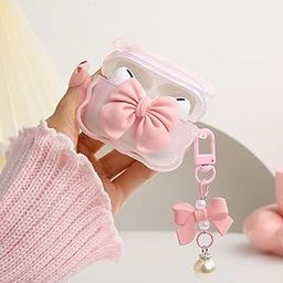 ZORBES® Compatible with AirPods Pro 2, TPU Charging Case Cover with Jelly Finish, Pink Bow Charm Design and Pendant Bow Chain, Anti-Scratch Protective Earbud Case-image-15