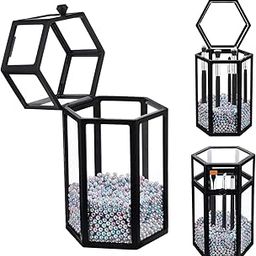 Fennec Mart Dustproof Glass Cosmetic Brush Holder Makeup Organizer Box with Lid for Vanity Table and Bedroom Decoration (Hexagonal Black)-image-86