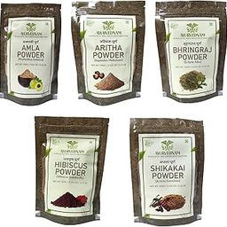 AYURVEDNAMHerbal Hair & Skin Care Combo - Amla, Aritha, Bhringraj, Hibiscus & Shikakai Powder Set (5 x 100g) – 100% Natural Ayurvedic Powders for Hair Growth, Scalp Health, and Skin Care-9