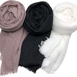 Women's Ironless Crush Crinkle Cotton Hemp Summer Scarf Stoles Shawl Head Scarves For Girls (90 x180 cm)-image-24