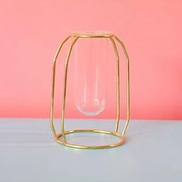 GOLDEN HUES Glass Test Tube Vase with Metal Frame - Test Tube Flower Vase A | Flower Vase with Stand for Home Decoration, Living Room, Corner Table | (Golden)-image-15