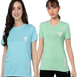 Women's Slim Fit Round Neck Sports T-Shirts | Lightweight, Stretchable & Quick Dry Fit Activewear | Sweat-Wicking Gym, Running, Workout & Casual Wear Tee (Pack of 2)-image-4