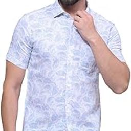 Men's Blue Floral Print 100% Cotton Shirt-picture-40
