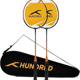 HUNDRED Aluminium Powertek 100 (Set of 2) Badminton Racket with Full Cover (115G, Black/Orange)-1