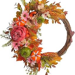 CALANDIS™ Front Door Fall Wreath Artificial Garland Flower Party Autumn Harvest Wreath Orange Flower | Floral Dacor | Home Dacor-image-34