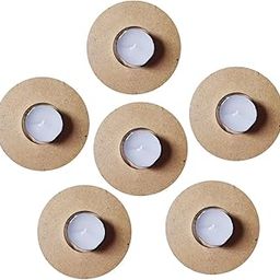 Yorkker MDF DIY Tea Light Candle Holder with Candles- (Set of 6 pcs) MDF Wooden Candle Holder Blank for Painting Wooden Sheet Craft, Decoupage, Resin Art Work Plain Round Shape Diya Holder-image-37