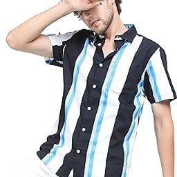 Men Cotton Slim Fit Striped Half Sleeve Shirt-image-37