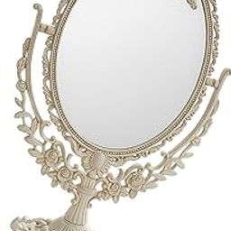 DOMUS MAGICA Vintage Decorative Vanity Mirror, Oval Shape with Ornate Stand, White-image-100