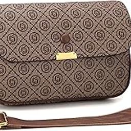 Designer Crossbody Bag, Brown Pattern, Gold Hardware, Adjustable Shoulder Strap-image-50