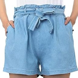 Solid Women Blue Denim High Waist Shorts-Hot Pant-image-123
