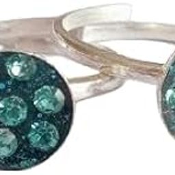 Brass Blue Stone Round Toe Rings for Women | Glitter Finish Adjustable Band | Stylish Foot Jewelry | Trendy Traditional Look | Set of 2-image-29
