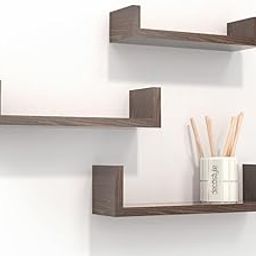 Decostyle Wall Shelves for Living Room Wall Mounted Book Shelf, Hanging Shelf for Room, Wall and Home Decor Items | Storage Organizer U Shape Corner Wall Shelf | Set of 3 (Flowery Wenge)-42