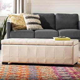 LEGACY OF COMFORT Kenlea Faux Leather Upholstered Ottoman Bench with Storage for Living Room,Storage Chest for Sofa Couch Bedroom Entryway (Cream Leather)-image-85