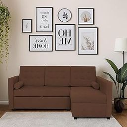 Casaliving Megan RHS 4 Seater L Shaped Sofa Cum Bed for Living Room (Brown Fabric) Premium Fabric Sofa-image-85
