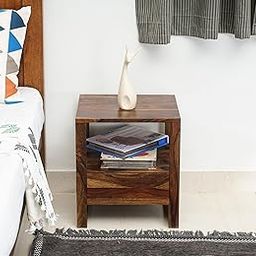 WOODEFLY Solid Sheesham Wooden Bedside Table with 1 Drawer & Open Shelve - Bed Side Table for Bedroom- Nightstand Lamp Table - Teak Finish-image-55