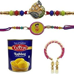 Yuvraj desingner rakhi for couple 1 kid rakhi & sweets 1 kg rajbhog with roli chawal pack-image-32