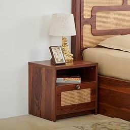 SMAART CRAAFTS Mauritius Solid Wood Bedside Table - Premium Designer Cane Rattan - End Table for Bedroom, Home & Kitchen - Solid Sheesham Wood-29