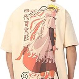Naruto Shippuden: Hokage Men and Boys Short Sleeves Round Neck Off White Graphic Printed Cotton Oversized T-Shirts-image-98