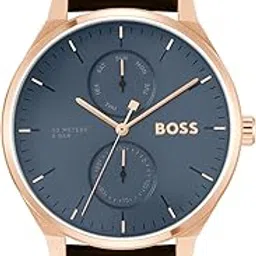 BOSS Tyler Qtz Multifunction Blue Round Dial Men's Watch|Brown Calfskin Material|Brown Color Band - 1514103-picture-8