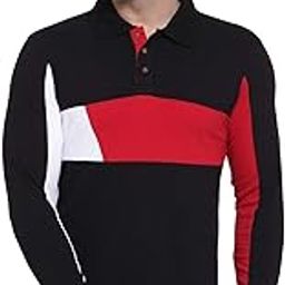 Men Full Sleeves Multicolour Polo Neck Cotton Blend T-Shirt(Black::White::Red)-image-41