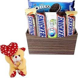 SFU E Com Delicious Chocolate & Creamy Biscuit Combo | Valentine Heart Teddy Bear With Chocolate Combo | Valentine Chocolate Hamper | 997-57